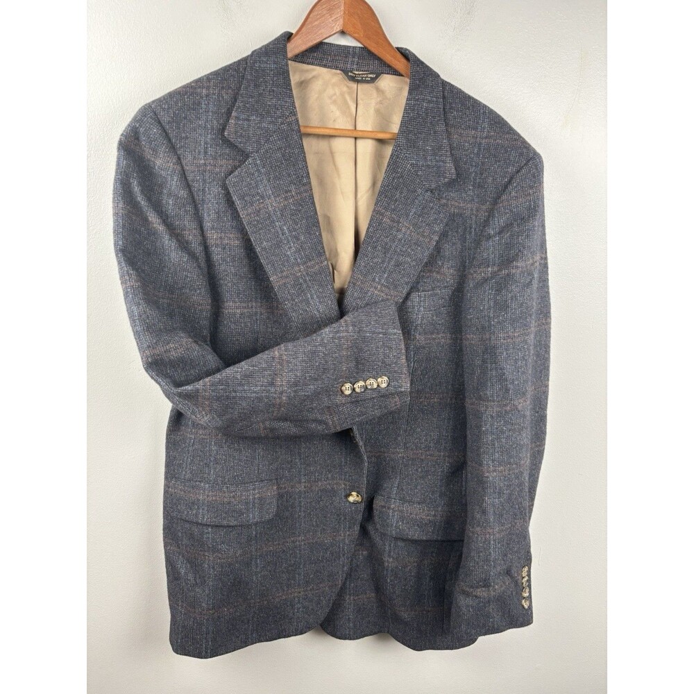 Vintage Bill Blass Camel Hair Blazer 42L Gray Windowpane Checkered 2-Button USA